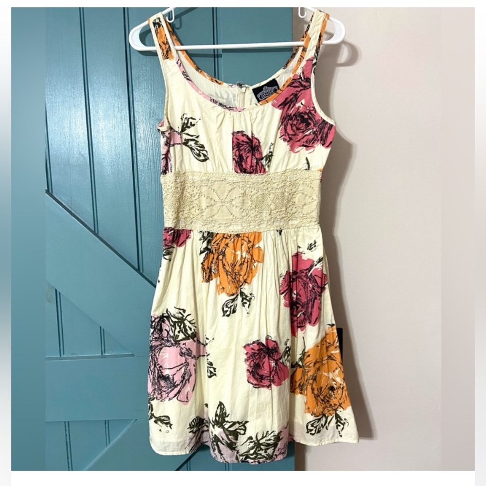Angie Women’s Floral Sleeveless Dress with Lace Detail Size Small
